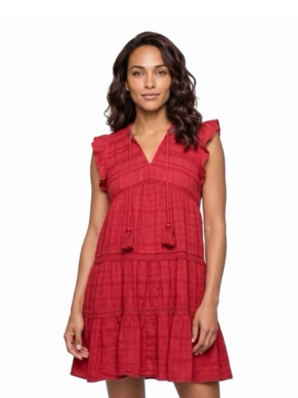 Knox Rose Red Tiered Tie-Neck Sleeveless Dress - Women Size SM